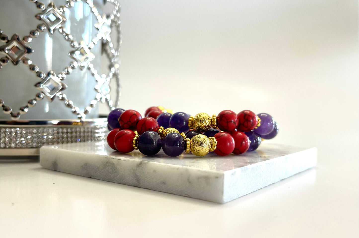 Amethyst and Red Turquoise Bracelet