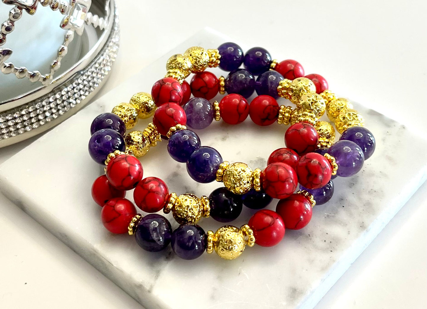 Amethyst and Red Turquoise Bracelet