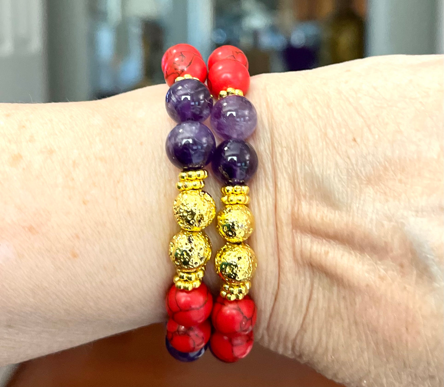 Amethyst and Red Turquoise Bracelet