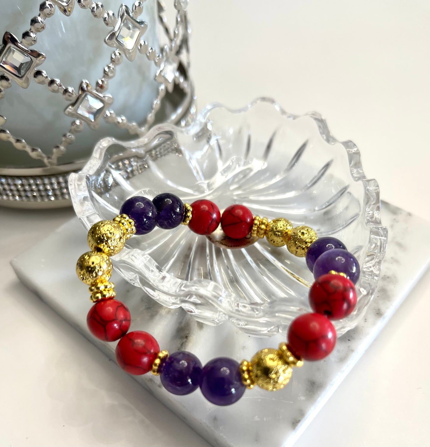Amethyst and Red Turquoise Bracelet