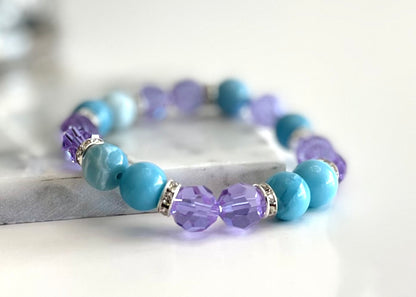 Blue Larimar and Light Violet Crystal Bracelet