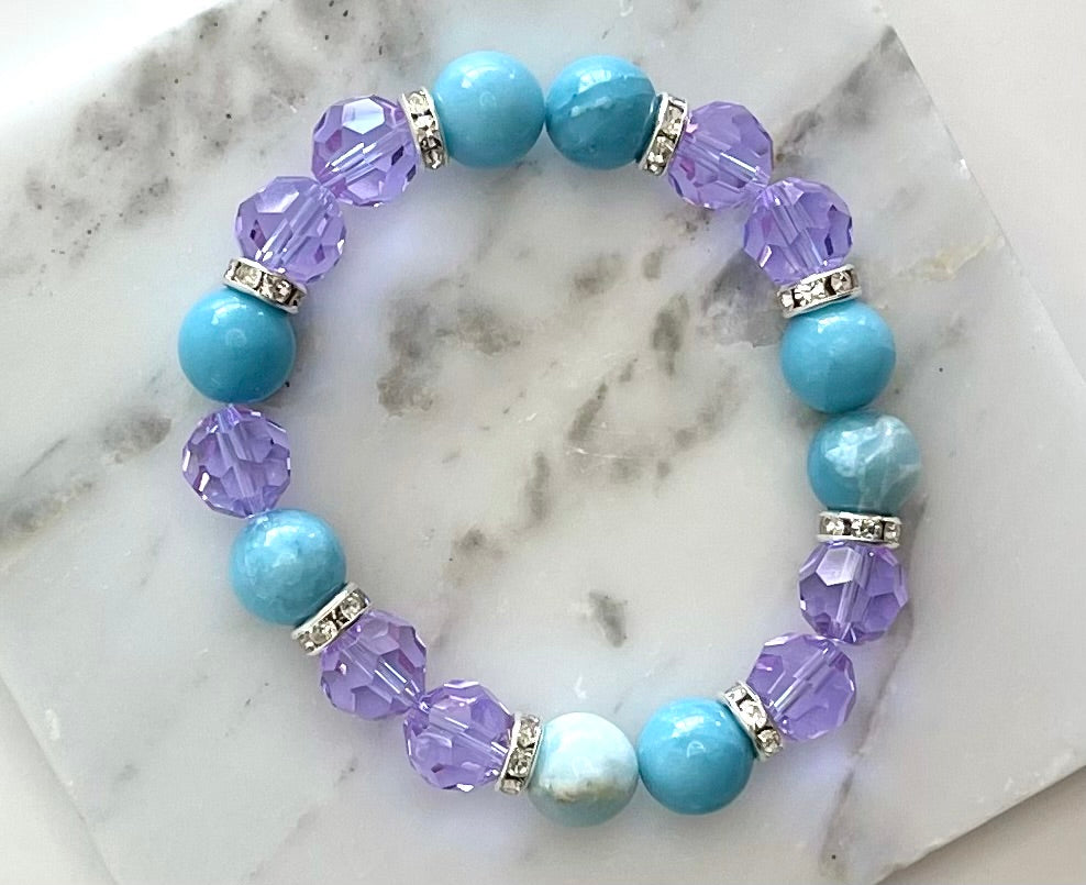 Blue Larimar and Light Violet Crystal Bracelet