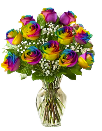 12 RAINBOW ROSES - ONE DOZEN BOUQUET