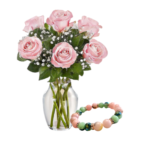 6 PINK ROSES WITH BRACELET - BECAUSE YOU'RE MINE