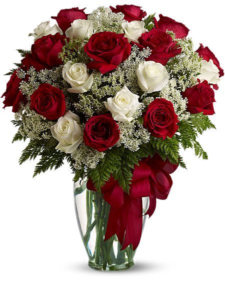 24 RED AND WHITE ROSES - LOVE'S DIVINE BOUQUET