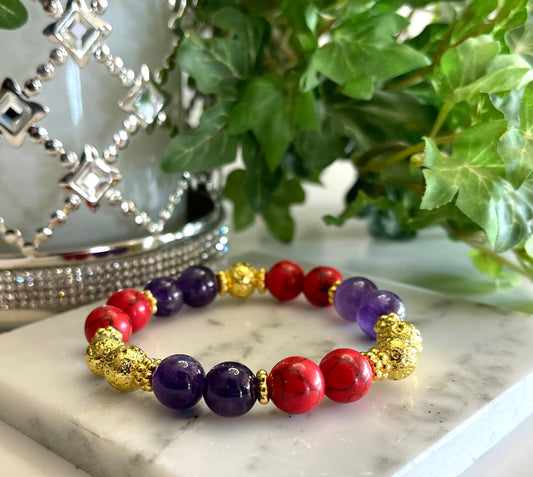 Amethyst and Red Turquoise Bracelet