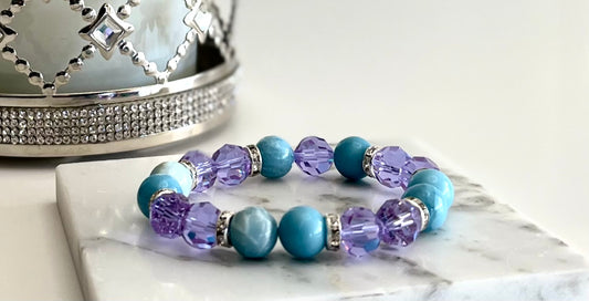 Blue Larimar and Light Violet Crystal Bracelet