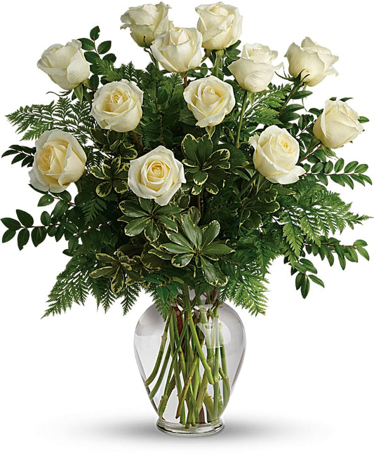 12 WHITE ROSES - JOY OF ROSES - ONE DOZEN WHITE ROSES BOUQUET